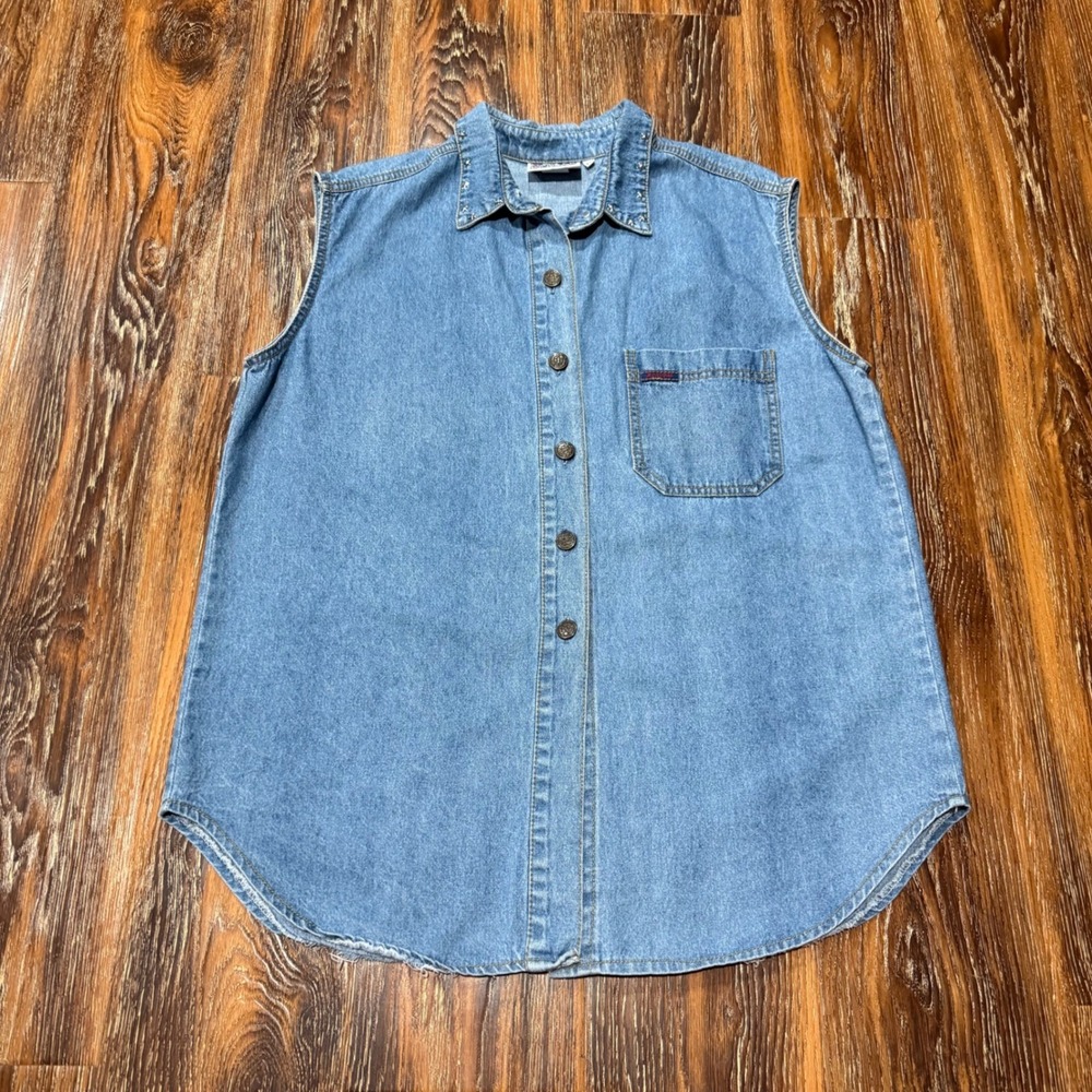 Vintage Denim Vest Blue Eagle Patch Star Studded Made in USA Size 14 Womens
